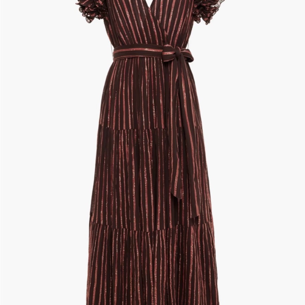 ULLA JOHNSON Ruffled striped cotton and Lurex-blend gauze maxi dress